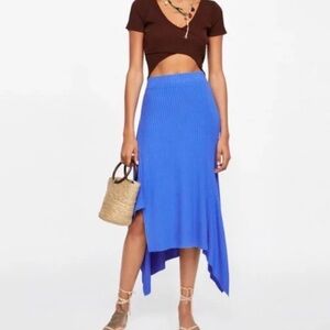 Zara Vibrant Blue Asymmetrical Skirt M
